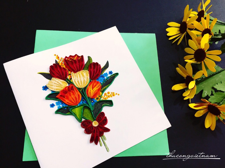 Thiệp Quilling Bó Hoa Tulip
